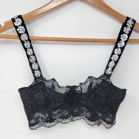 Victoria's Secret 30A Push Up Without‎ Padding Bra Black / Silver Embellished - Picture 1 of 5